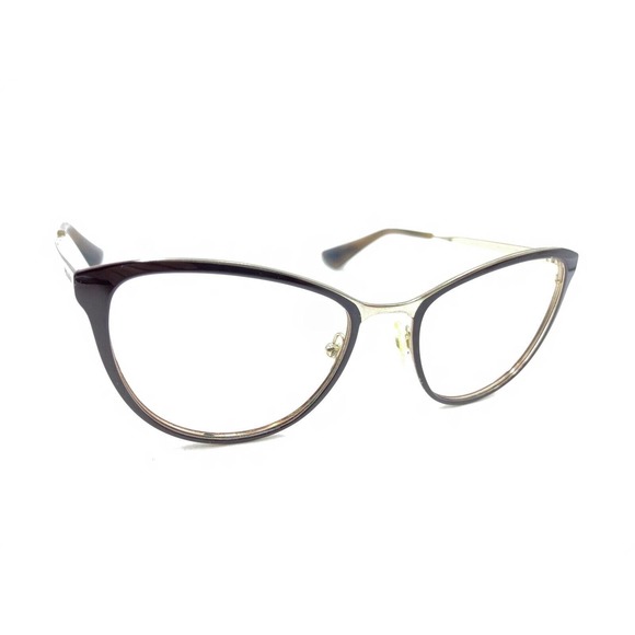 Prada VPR 55T DHO-1O1 Brown Gold Cat Eye Metal Eyeglasses Frames 52-18 140 Italy - Picture 1 of 12
